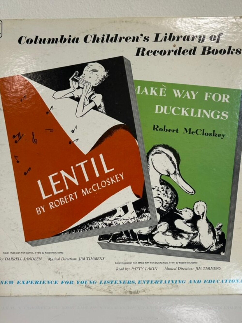 Vinyl Children's Books By Robert McCloskey Lentil & Make Way For Ducklings - EUC